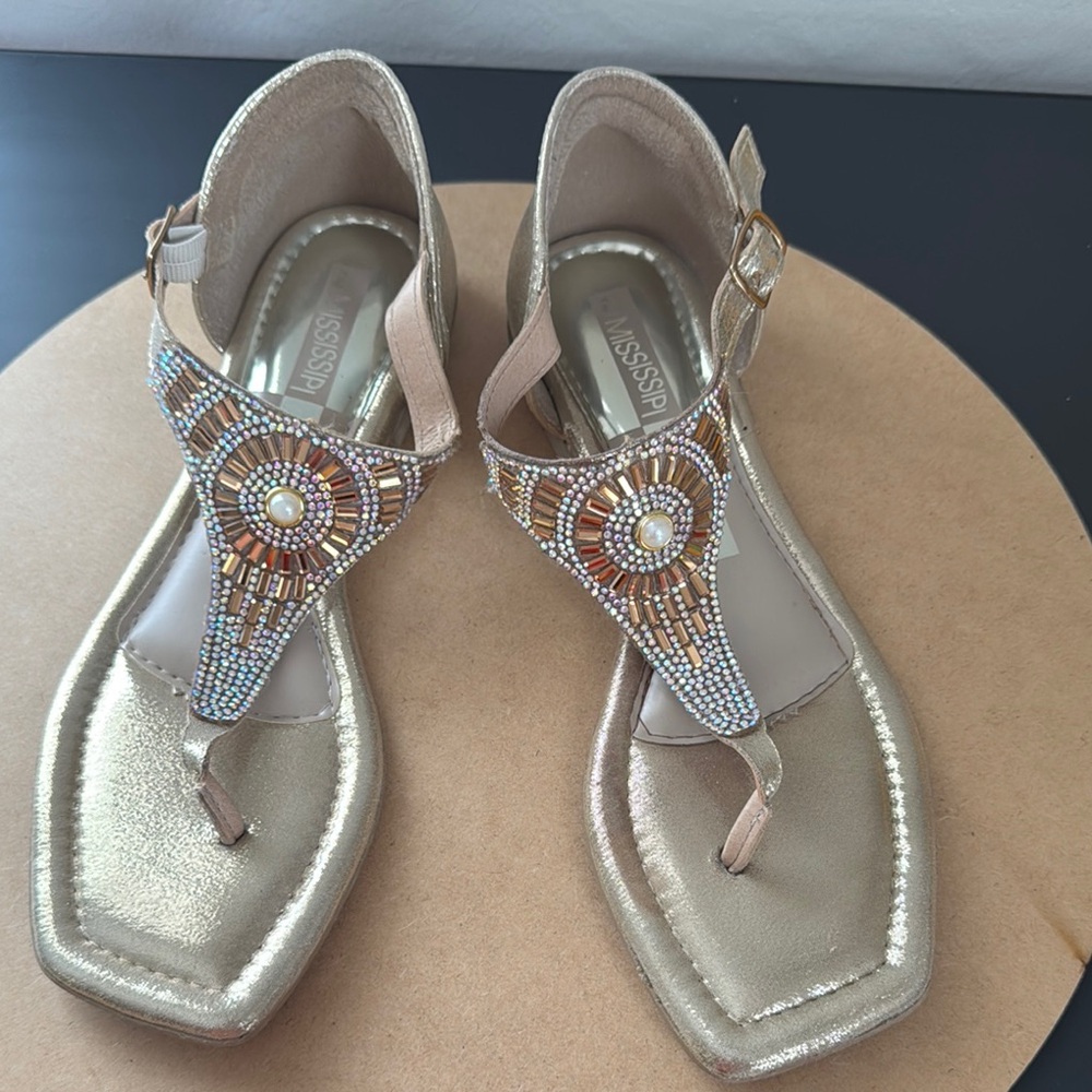 Gold Beaded Women's Sandals